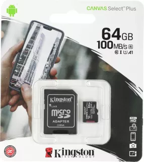 ���� ����� microSDHC 64GB microSDXC Class10 Kingston <SDCS2/64GB> Class10 UHS-I Canvas Select up to 100MB/s � �����.
